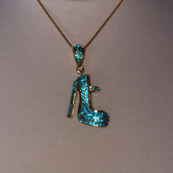 FabulouslyFitted | Aquamarine Rhinestone Shoe Pendant Necklace - Picture 3 of 4